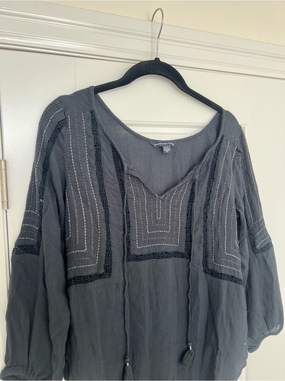American Eagle Outfitters Embroidered Peasant Blouse